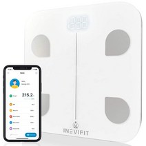 INEVIFIT 스마트 체지방 측정기 BMI 고정밀 블루투스 디지털 욕실 체성분 분석기. 무제한 사용자를 위한 체지방 물 근육 골질량 등을 측정합니다114449, White