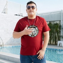 루즈핏 뚱남 호랑이 프린팅 반팔 티셔츠 심플 티 단색 블랙 화이트 레드 빅사이즈