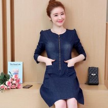 F66820 앞지퍼 빈티지 워싱 청원피스 데님원피스 하늘땅팡