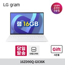 [램16G] LG전자 2022 12세대 그램16 16ZD90Q-GX36K 인텔i3 인강용 사무용 대학생 노트북 추천, Free DOS, 16GB, 256GB, 코어i3, 화이트