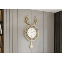 사슴뿔 장식 레트로 벽걸이 시계 거실 벽시계, 로만골드