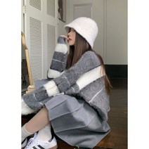 심플 데일리룩 삼준박 배색 빈티지 앙고라 라운드 니트 베스트