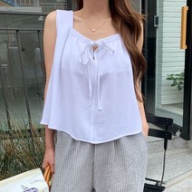 청평화 어로브 린넨 리본 밴드 나시 블라우스