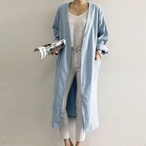 여성 린넨 롱 자켓 봄 긴팔 가디건 코트 캐주얼 코튼