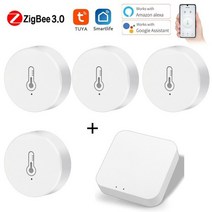 스마트온습도계 온도기록계 tuyasmartlife 앱 zigbee 스마트 온도 및 습도 센서 alexa google home을 통해 zigbee 허브로 배터리 구동 작업, 세트 4