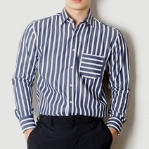 긴팔 포켓 빅스트라이프 드레스셔츠 네이비