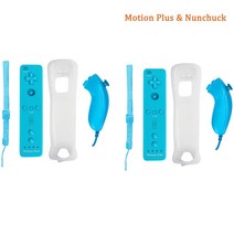 콘솔 게임패드 무선 게임 컨트롤러 Nintendo Wii/Wii U 조이스틱 2 in 1 원격 패드 세트 옵션 모션 플러스실리콘 케이스 포함 비디오, [13] 2 blue nunchuck