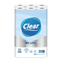 클리어 100% 천연펄프 클린 소프트 화장지 3겹 30m 30롤, 30개, 1개