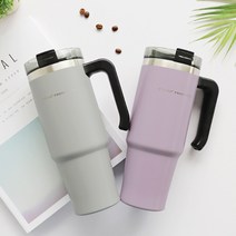 캠핑 차량용 대형 스텐 스트로우 손잡이 텀블러 보온보냉 대용량, 화이트