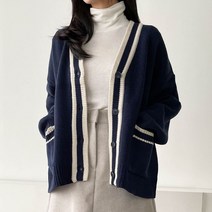 퍼니걸스 1437 배색 브이넥 니트 가디건 여성의류