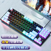 컴퓨터키보드 H87 실제 기계식 키 녹색 축 유선 컴퓨터 노트북 외부 사무실 전자 게임 9 종류의 RGB 조명, [04] black-blue, [01] 블루 스위치, 01 블루 스위치, 04 black-blue, 한개옵션2