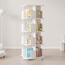 헤르티만 책장 대용량 회전 책장사각형 책장 거실 서재 책꽂이, 4단, 화이트