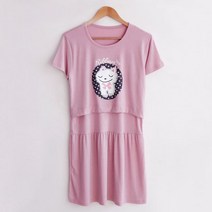 F.반팔미니주름수유원피스 임산부 여름 수유복 덮개