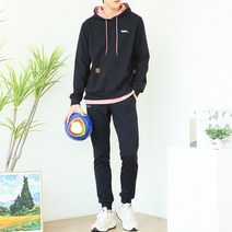 블루포스 남여공용 로에온 후드티 트레이닝 세트 베이직핏 남자 레이어드 긴팔티셔츠 국내생산 커플 운동복 조거 츄리닝세트