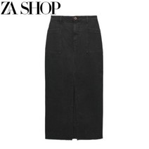 롱 청치마 자라 데님 스커트 ZARA 기본 데일리룩 트임 포켓 블랙 진