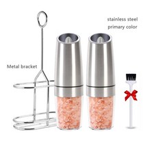 후추그라인더추천 이케아오일병 이케아양념통 통후추그라인더 전기 페퍼 밀 세트 중력 유도 소금 및 후추 분쇄기 주방 향신료 밀 스테인레스 스틸 구리 용 LED 조명 포함, 협동사, G 스테인리스 스틸