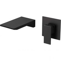 Weibath Waterfall 벽걸이 욕실 싱크 수도꼭지 매트 블랙 싱글 핸들 2 홀 화장실 솔리드 황동 세면대 믹서 탭 미국직송, 매트 블랙.