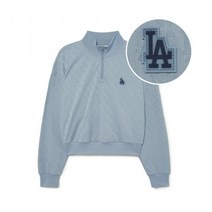 MLB 여성 애슬레저 클래식 모노그램 자카드 크롭 반집업 맨투맨 LA (Ptn.Blue)