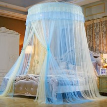 모기장타프 터널 돔 백패킹 미니멀 bed canopy double colors hang 모기장 공주 침대 텐트 커튼 접이식 캐노피 on the bed 우아한 요정 레이스 d30, 파란색 흰색, 평균 크기