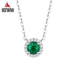 보석 알함브라 목걸이 라운드 실험실 성장 에메랄드 목걸이 여성용 실버 사이드 스톤 포장