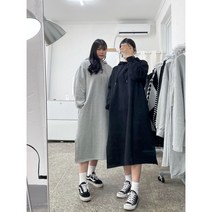 루즈핏 양기모 후드 롱 트임 원피스