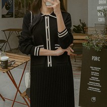 [마이더스비] 크리드 카라 배색 니트 원피스