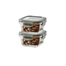 락앤락 오븐글라스 유로 내열 밀폐용기 정사각 그레이 300ml LLG205N, 2개, 용기 2p + 뚜껑 2p