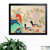 나봄갤러리 화조도 모란 5 새그림 모란그림 민화, 1.심플 블랙 액자
