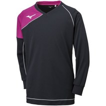 미즈노 배구복 상의 긴발 남성 여성 공용 배구 티셔츠 운동복 V2MA8021, 블랙 x 베리 핑크