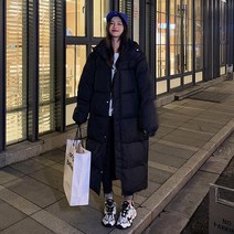 ANYOU 겨울 롱 후드 코트 여자롱패딩 여성 일상 루즈핏 우정 롱패딩