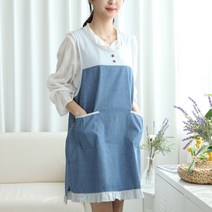 소담소담 스트라이프 연청해지 원피스형 앞치마 빅사이즈가능, 일반사이즈