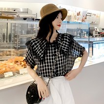 [디아리스] 여성 체크 반팔 블라우스 315