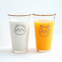 시바스대갈 홈카페 고양이 강화내열 유리컵 2size, 시로, 380ml