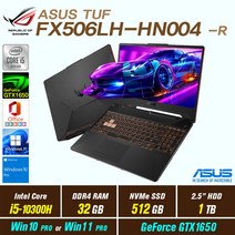 ASUS TUF FX506LH-HN004 + Win10 Pro / Win11 Pro 포함 / GTX1650, 32GB, 1536GB, 인텔 코어 i5 10300H, 본파이어 블랙