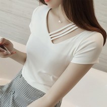 탑트레일/여성 여름 라인 포인트 V넥 반팔 티셔츠