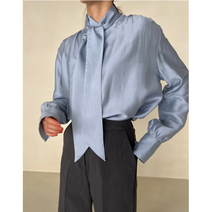 여성 가을 하객 블라우스 스카프 리본 타이블라우스 새틴 실크 블라우스 셔츠 결혼식 행사