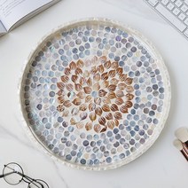 [해외직구] 브리즈 천연 자개 원형 트레이 접시 디스플레이 소품 쟁반, E타입