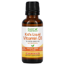 슈퍼뉴트리션 어린이용 액체 비타민 D3 무알코올 포도맛 10mcg(400IU) 1fl oz(30ml), 1팩