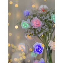 로맨틱 장미 등잔등 실내 프로포즈 무드등 생일파티 용품 인테리어 룸 침실 장식, 1.5m 10 램프 배터리, 화이트 로즈 컬러 라이트