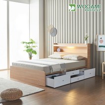 우아미가구 모노 라임 LED 수납 슈퍼싱글 침대+독립 DM5332, 오크
