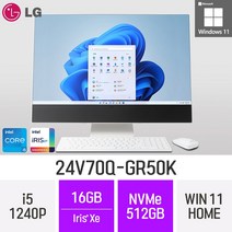 [오늘출발] LG전자 24V70Q-GR50K 24인치 인텔 12세대 i5 Iris Xe Win11 Home 사무용 인강용 재택근무용 일체형 PC, 512GB, 16GB