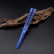 발리송 휴대용 나비 칼 빗 스테인레스 스틸 접이식 무딘 훈련 칼 야외 트레이너 빗 살롱 미용 스타일링 도구, 2-보여진 바와 같이