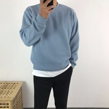 남자 오버핏 골지 라운드 기모 맨투맨 티셔츠