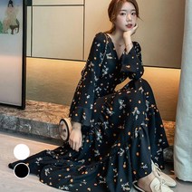 가을원피스 화사한 가을패션 하늘하늘 데이트룩 꽃무늬 롱 원피스