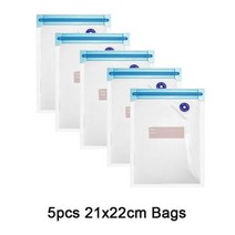 재사용 가능한 진공 식품 보관 지퍼 가방 세트 전기 핸드 헬드 실러 펌프 Sous Vide USB 충전식 BPA 무료, 5pcs 21x22cm