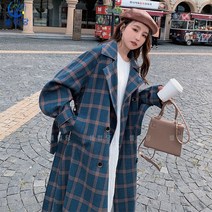 셀럽당 체크 트렌치 여 미디 봄가을 루즈핏 슬림핏 코트