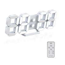 3d led 디지털 벽시계 알람 시계 현대 3d 시계 시간날짜 시스템 원격 제어 야간 조명 데스크탑 시계 홈사무실, 흰색 9.7인치