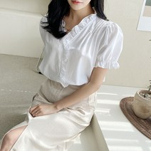 여자 겨울 쟈스민 반팔 프릴 면 하객룩 데일리 블라우스
