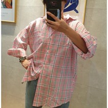 여자 여름 루즈핏 면 거즈 체크 셔츠 남방 데일리 캐주얼 룩