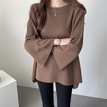 바이단미 여성용 봄 입술넥 루즈핏 에이라인 보트넥 니트